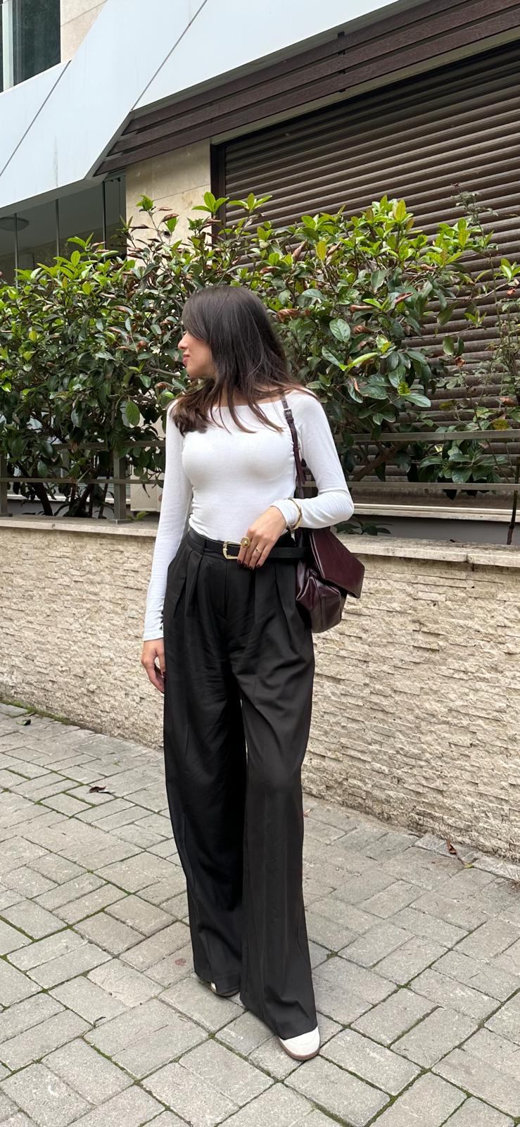 Çift Pileli Acı Kahve Plazzo Pantolon
