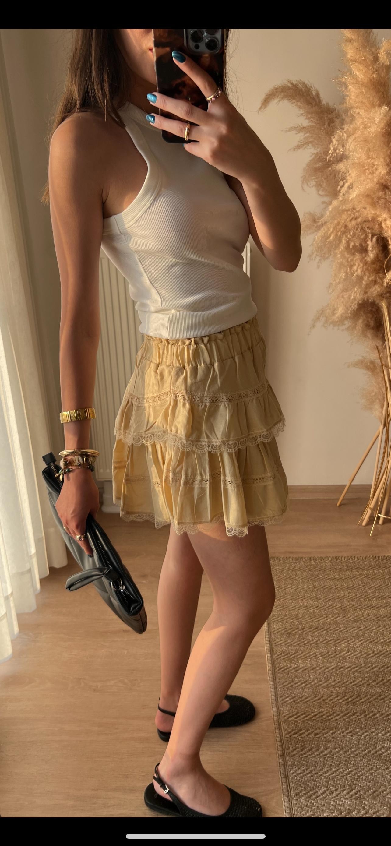 Katlı Sarı Şortlu Etek