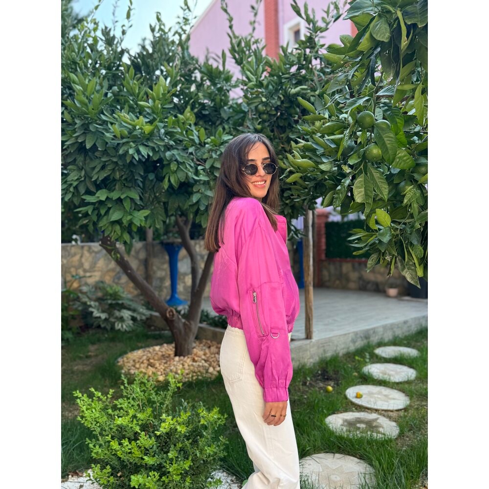 Zr Fuşya Crop Bomber Ceket