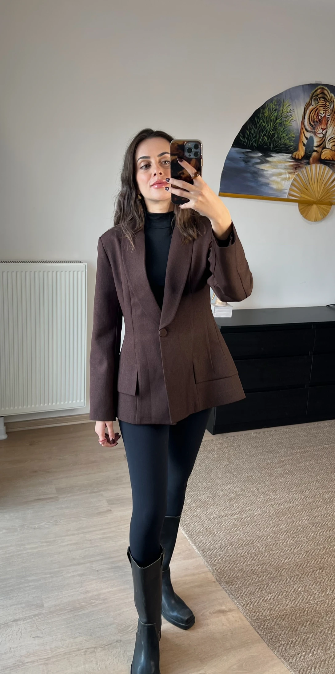 Belden Oturtmalı Kahverengi Blazer Ceket