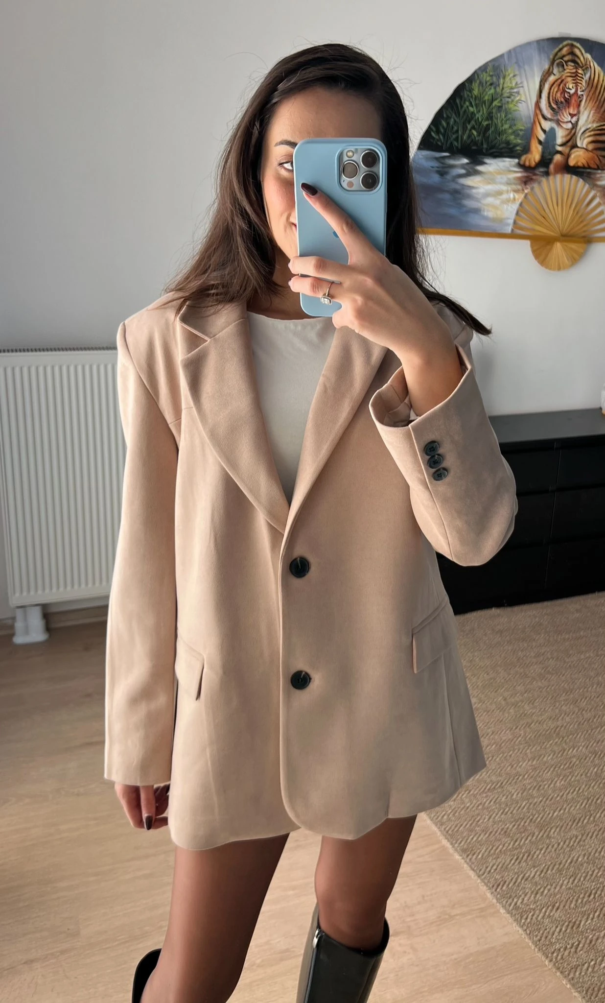 Açık Bej Süet Blazer Ceket