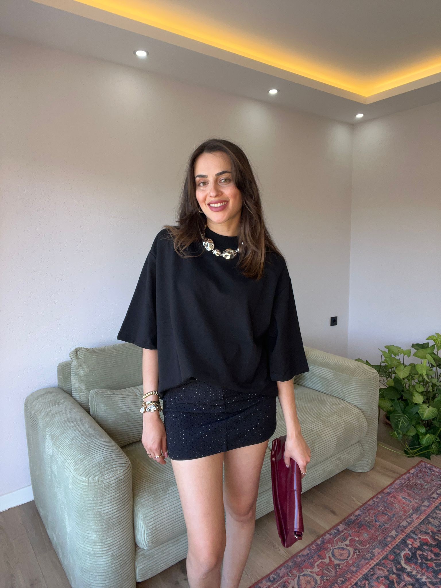 Vatkalı Oversize Siyah Tshirt