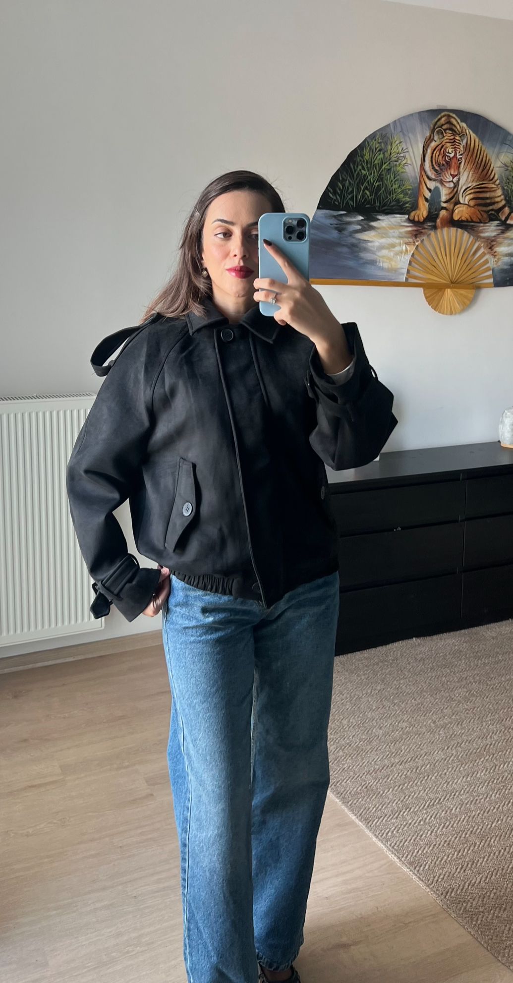 Siyah Süet Bomber Ceket