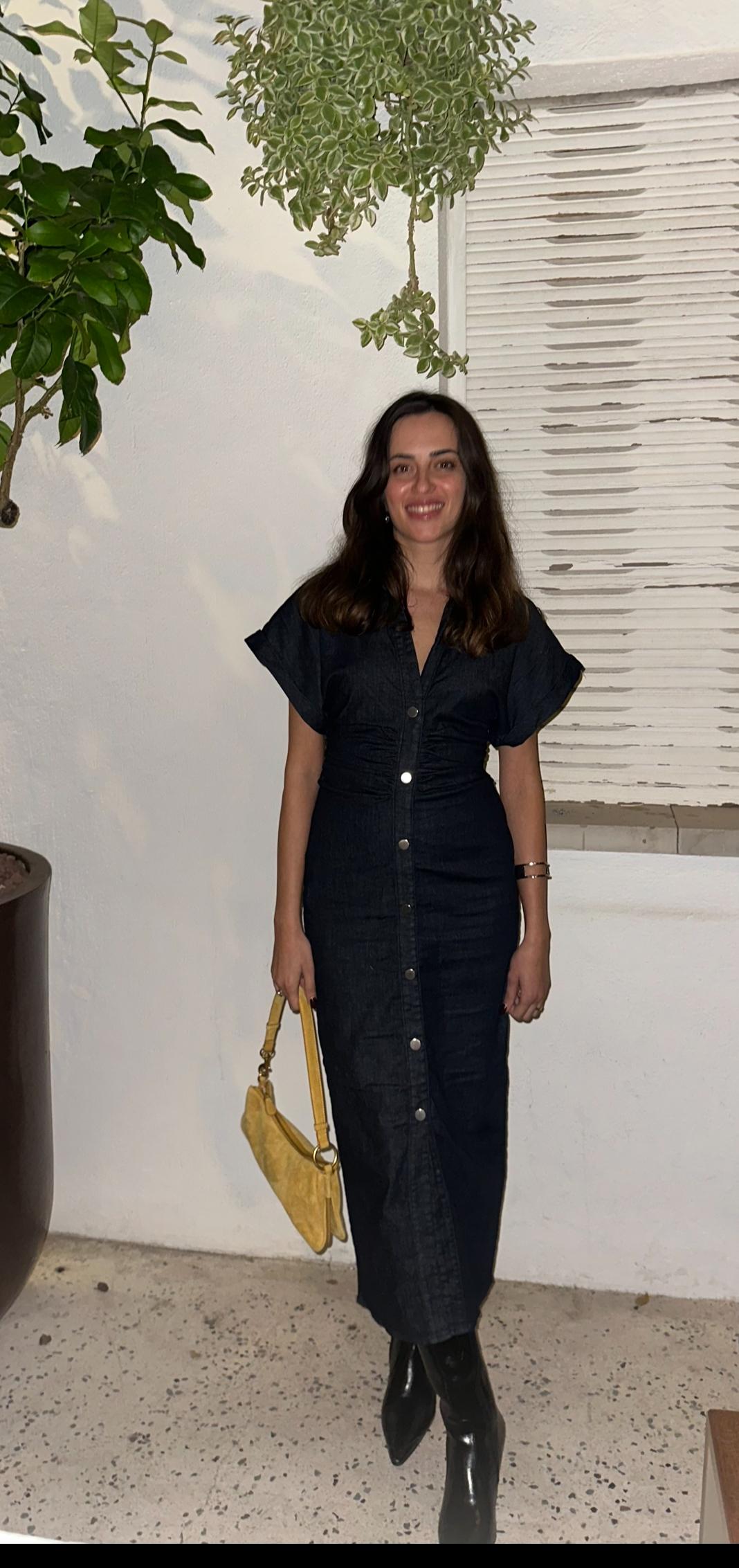 Denim Lacivert Düşük Kol Drapeli Elbise