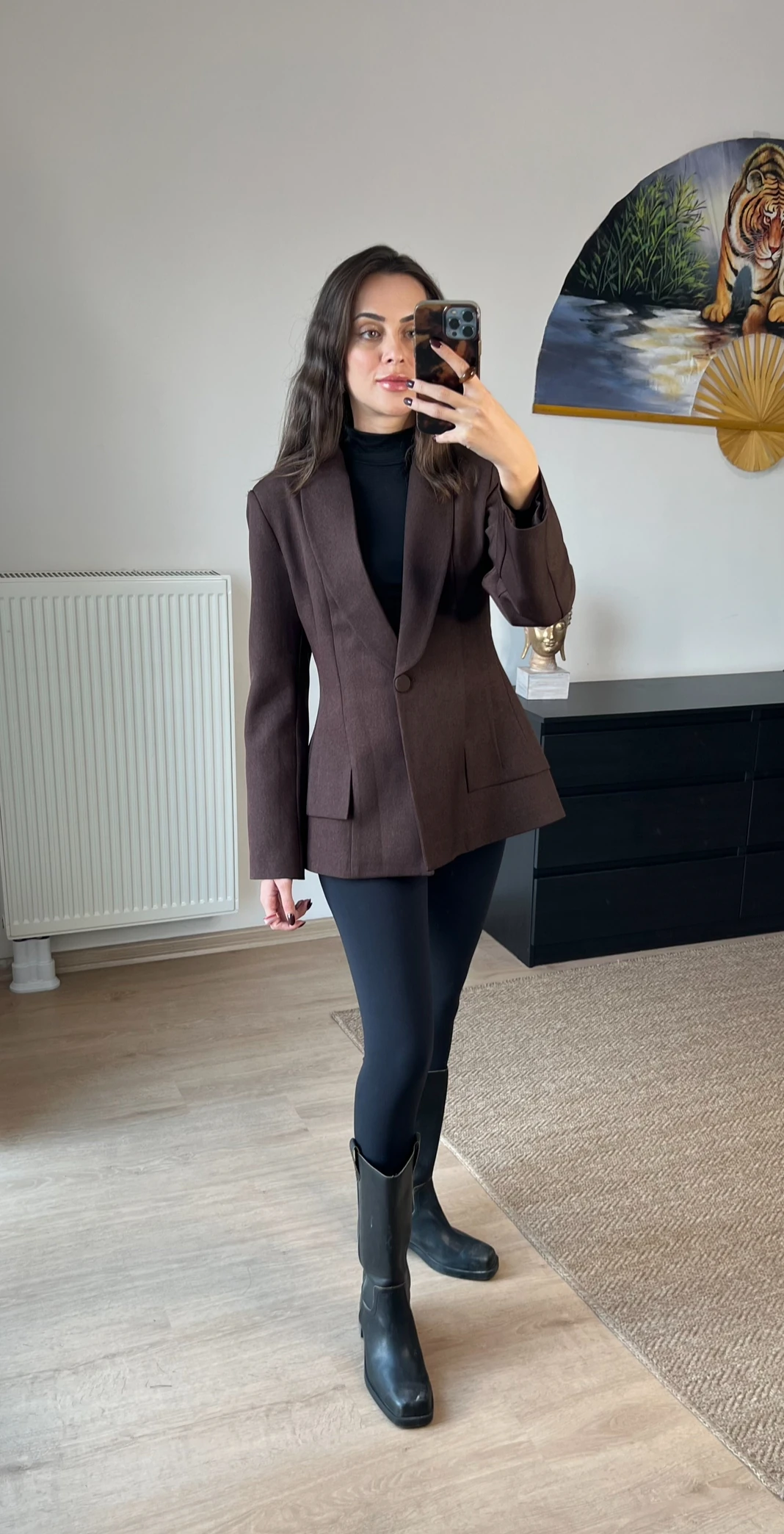 Belden Oturtmalı Kahverengi Blazer Ceket