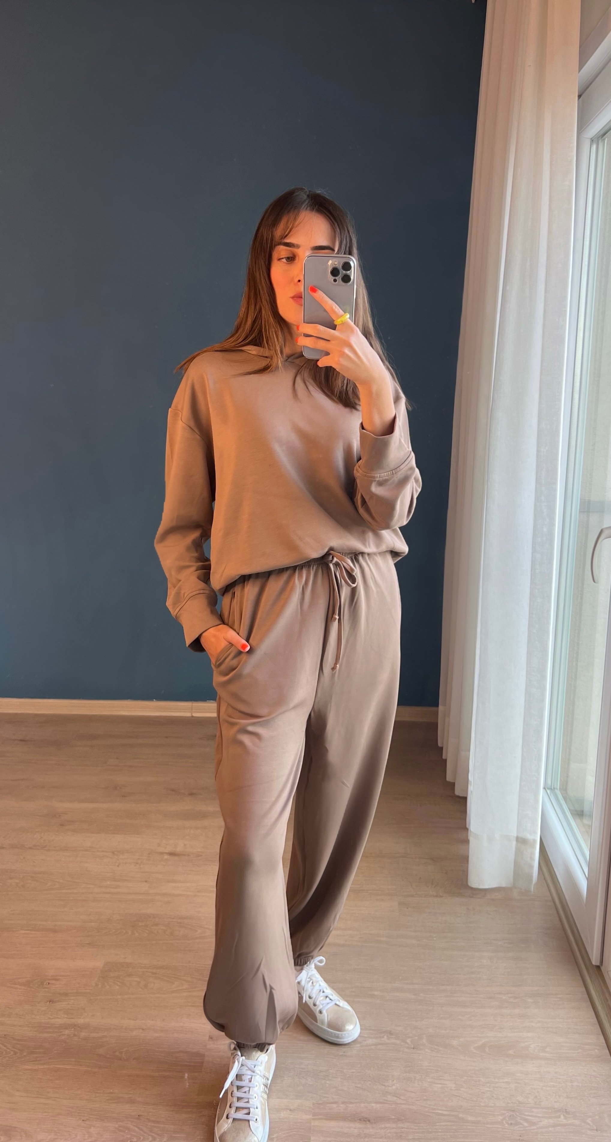 Sütlü Kahve Modal Kumaş Sweatshirt & Pantolon Takım