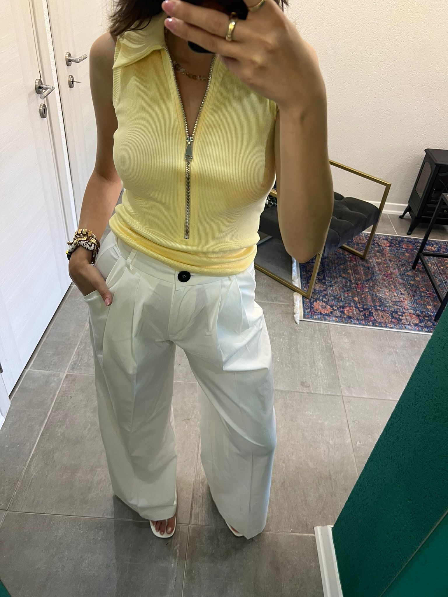 Fermuarlı Polo Yaka Ribana Üst
