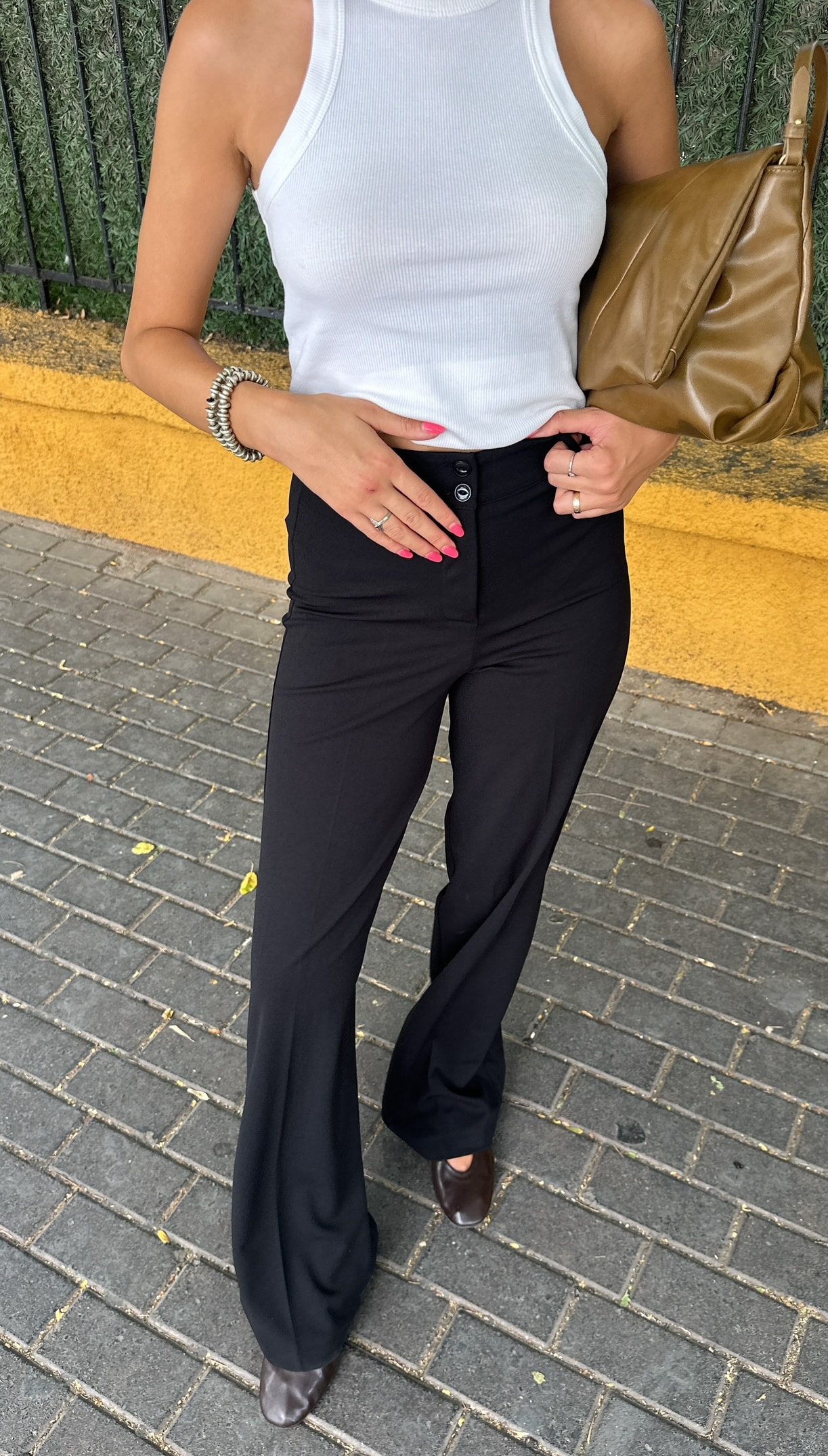 Düğmeli Siyah Kumaş Pantolon