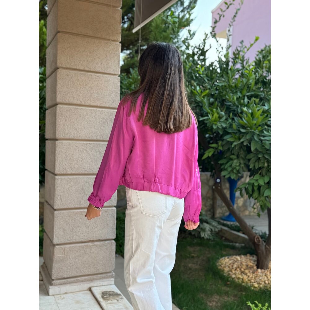 Zr Fuşya Crop Bomber Ceket