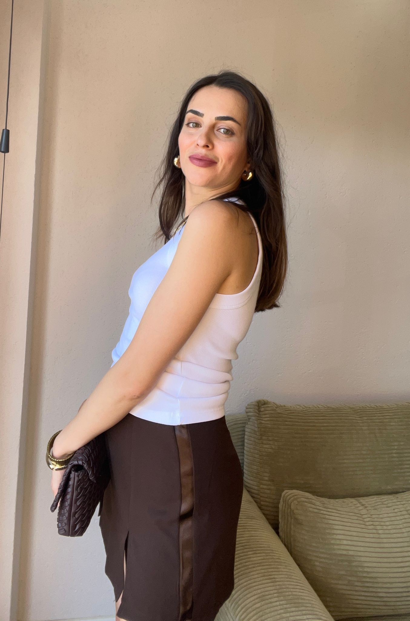 Çift Yırtmaçlı Acı Kahve Şort Etek
