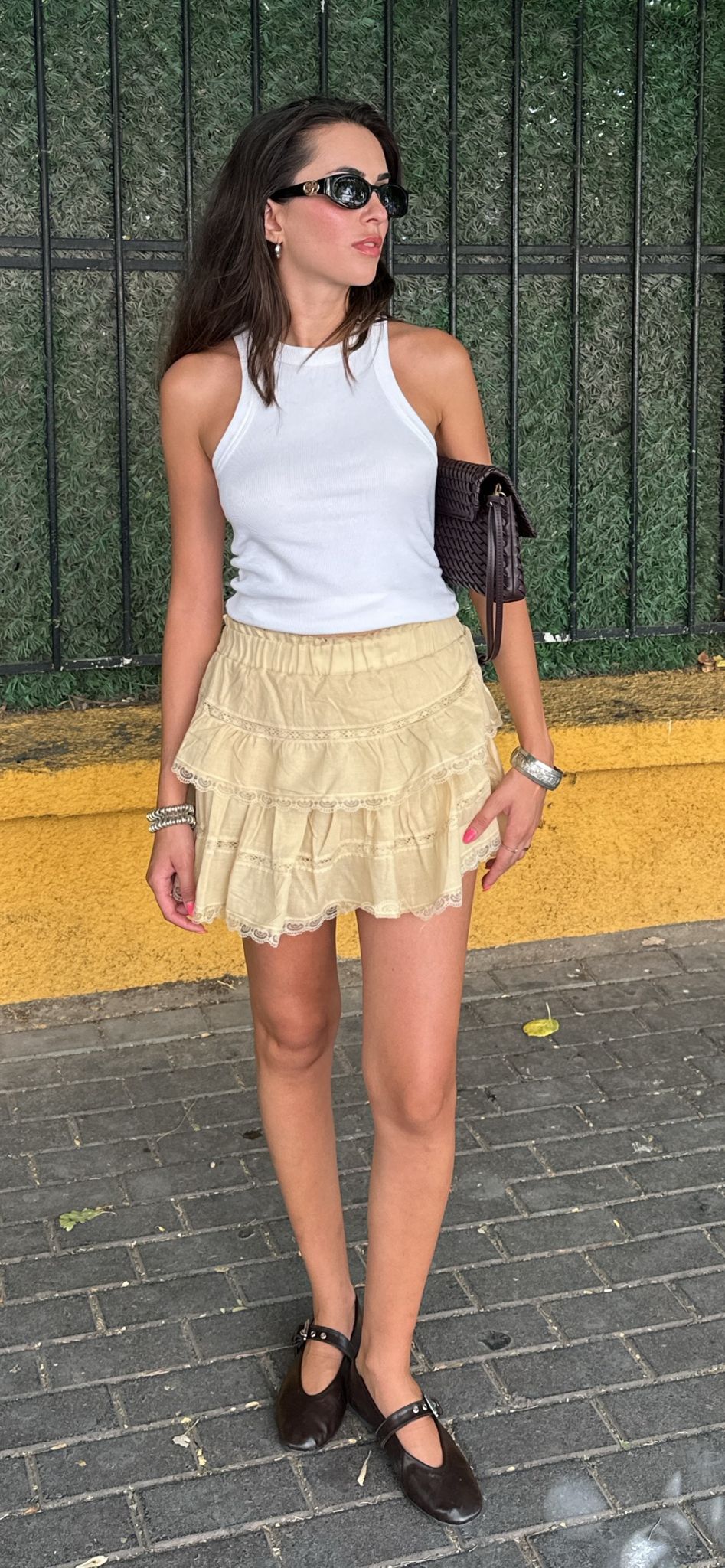 Katlı Sarı Şortlu Etek