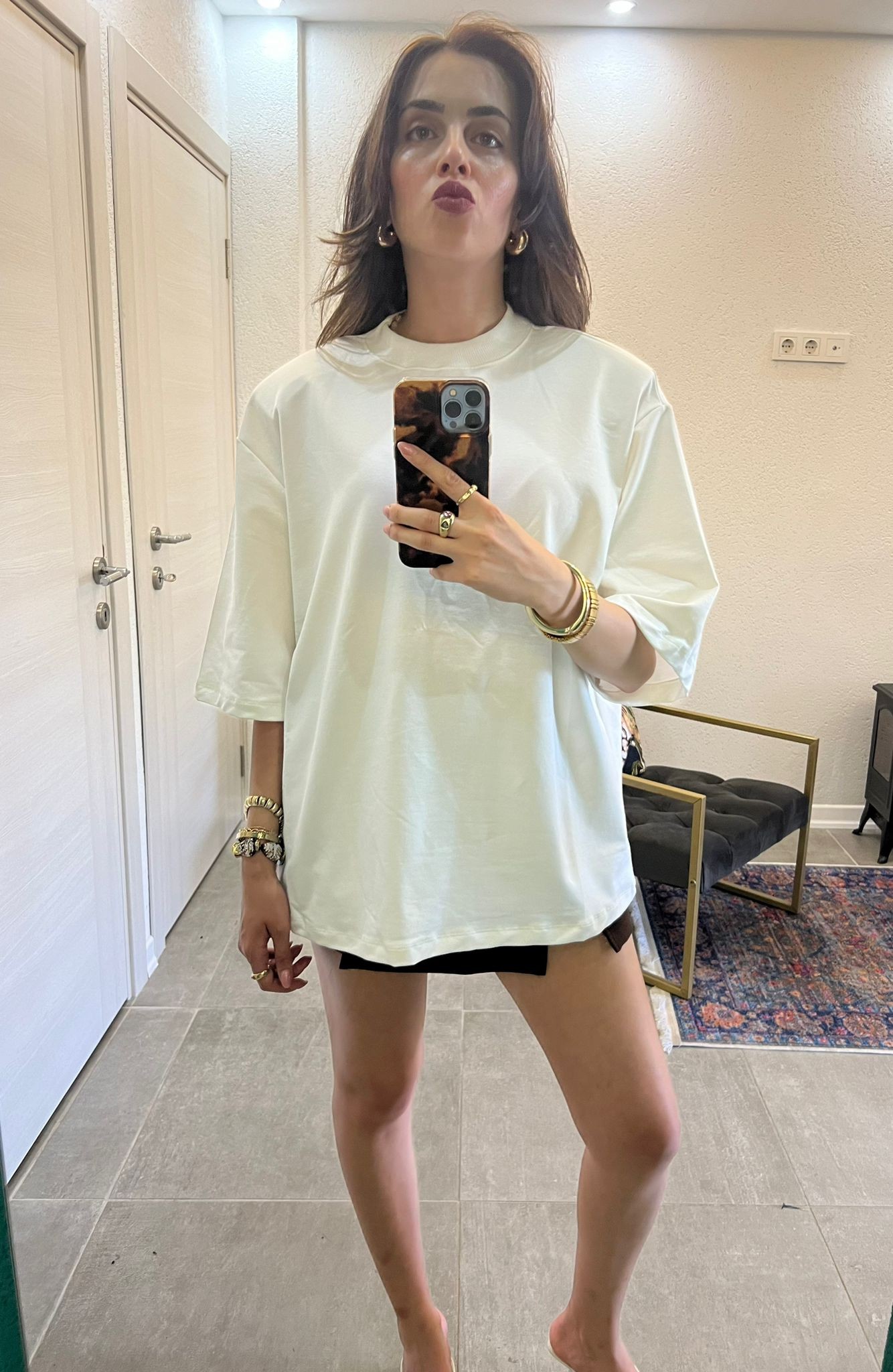 Vatkalı Oversize Beyaz Tshirt