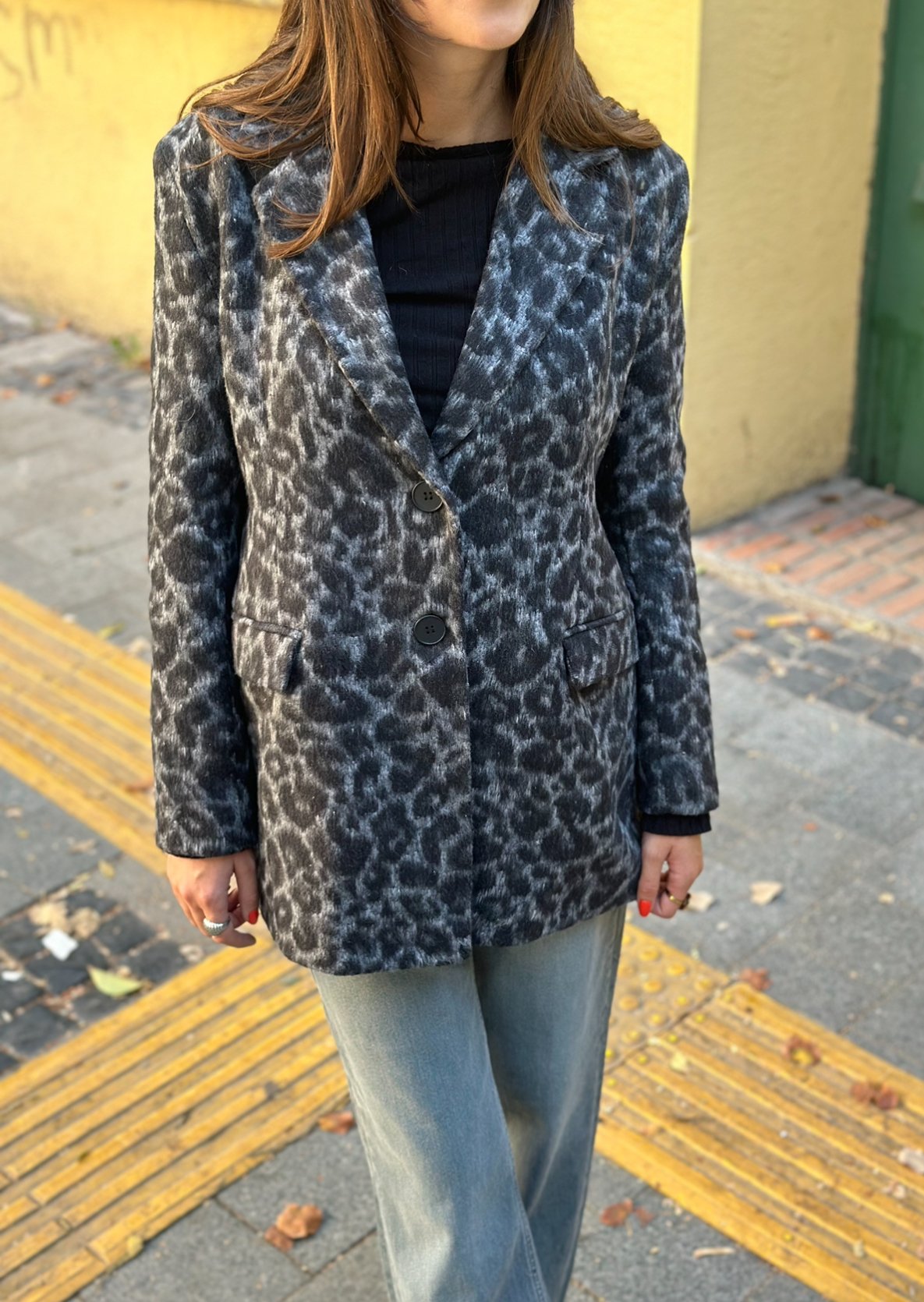 Leopar Desen Kaşe Blazer Ceket