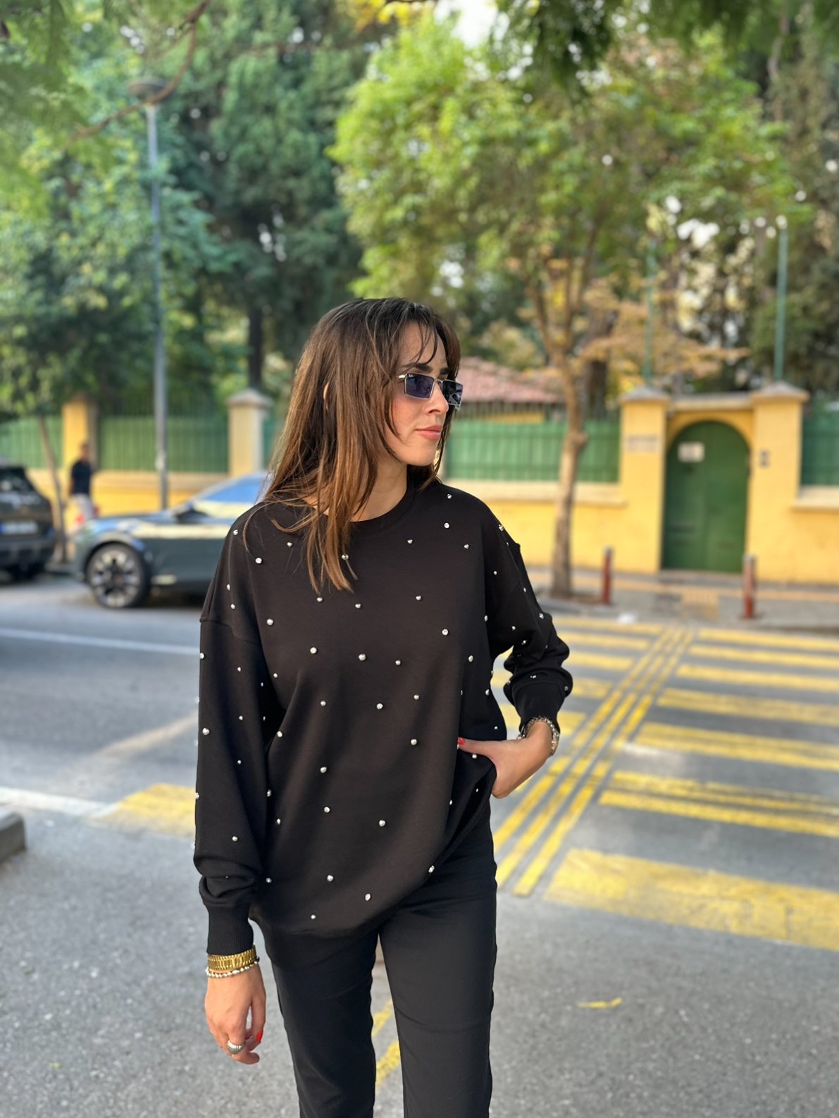 Parlak Taş Detay Modal Kumaş Sweatshirt