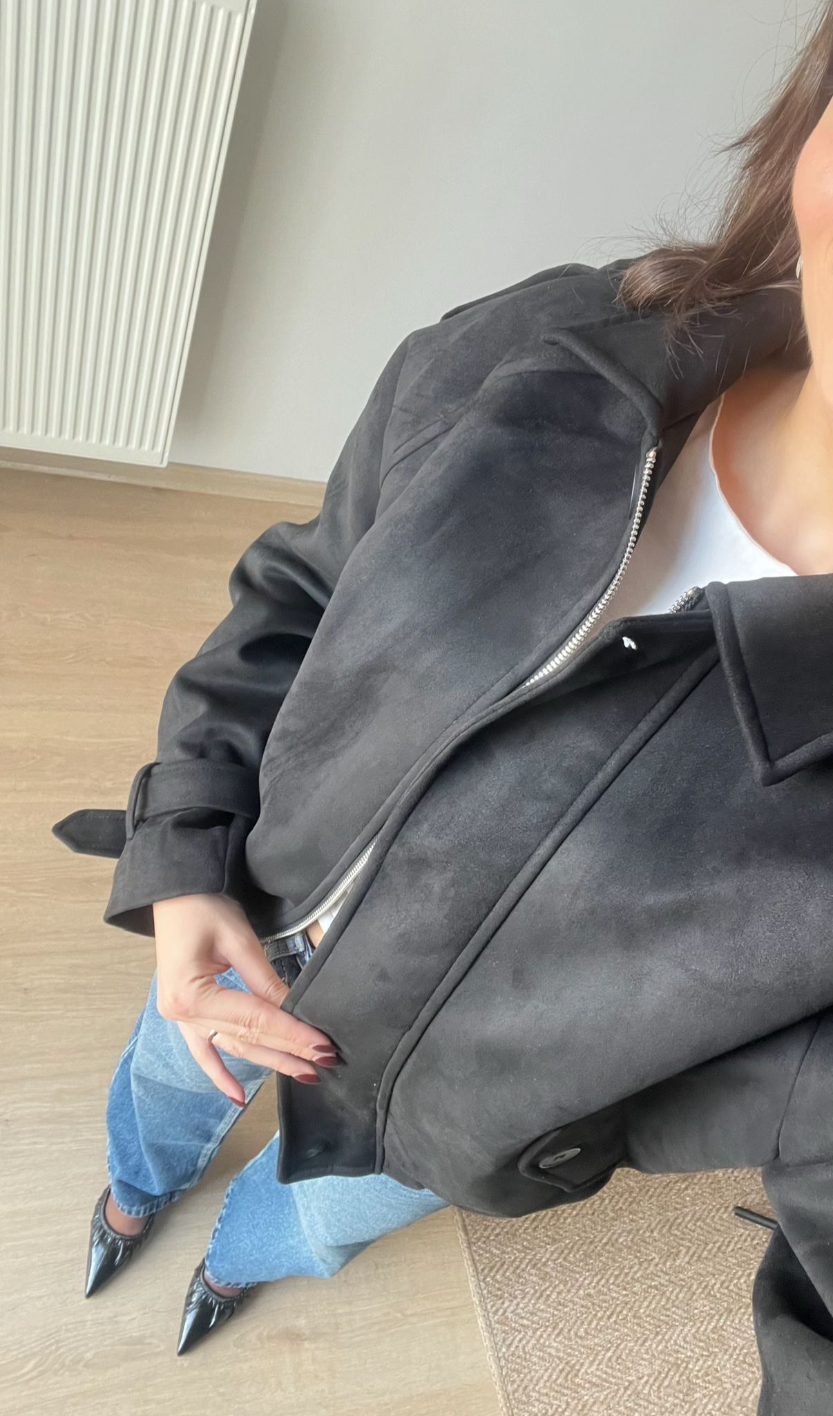 Siyah Süet Bomber Ceket