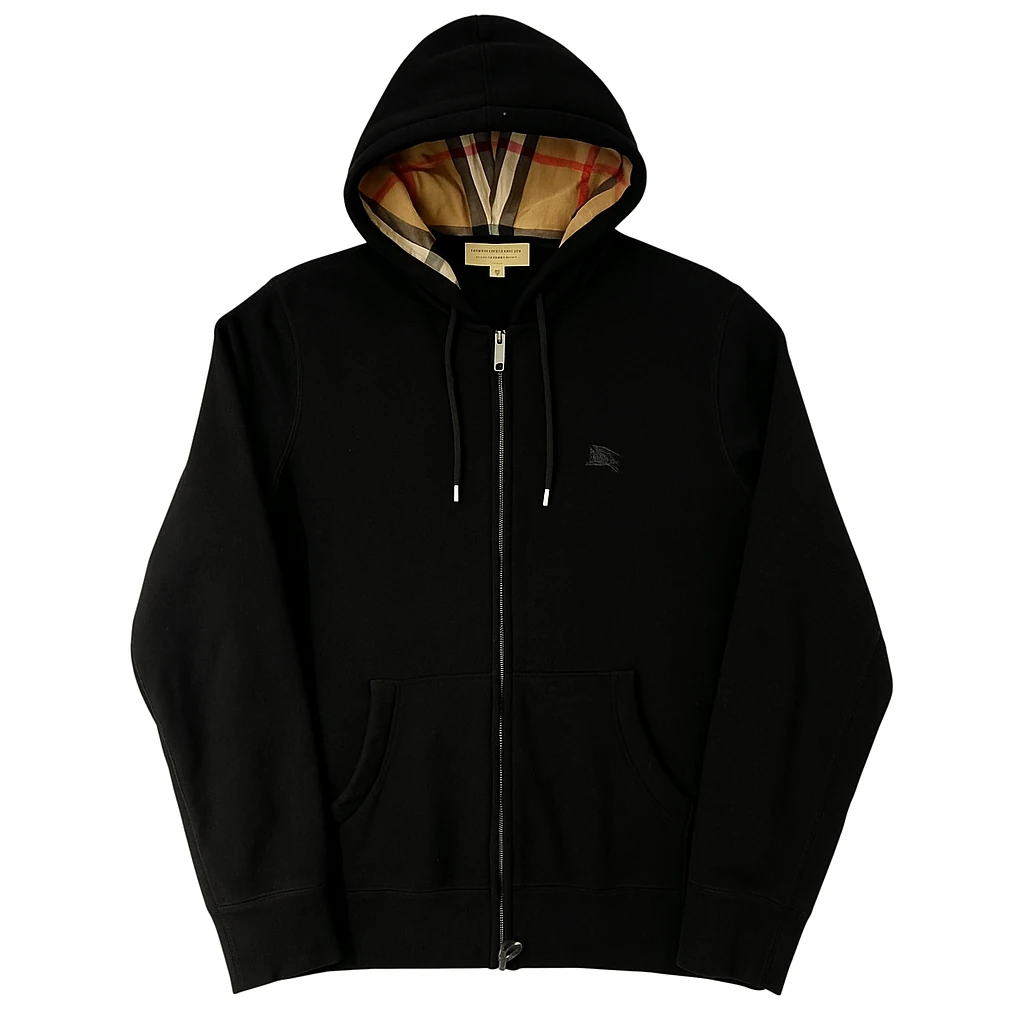Men's Check Detail Zip-up Hoodie - black