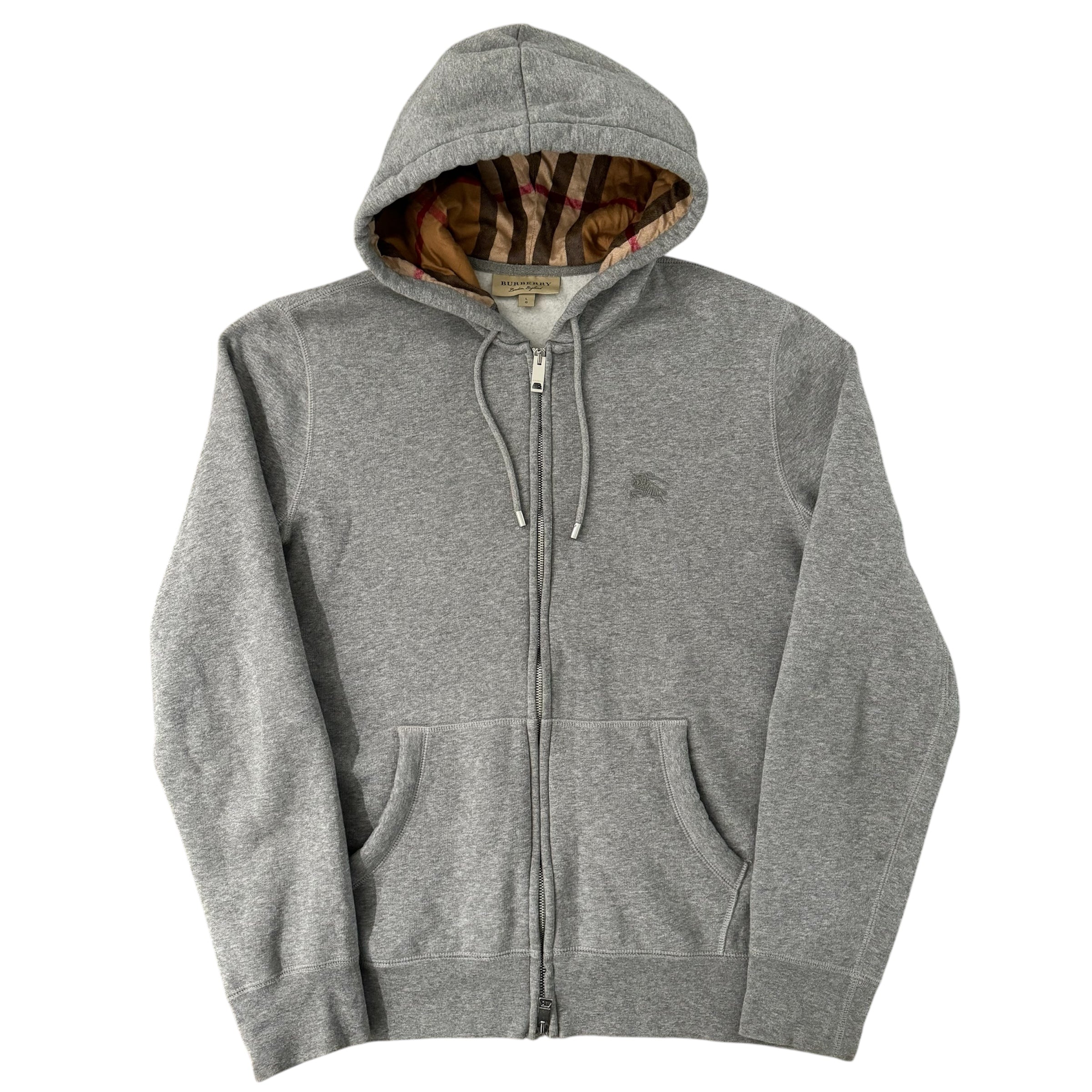 Men's Check Detail Zip-up Hoodie - grey