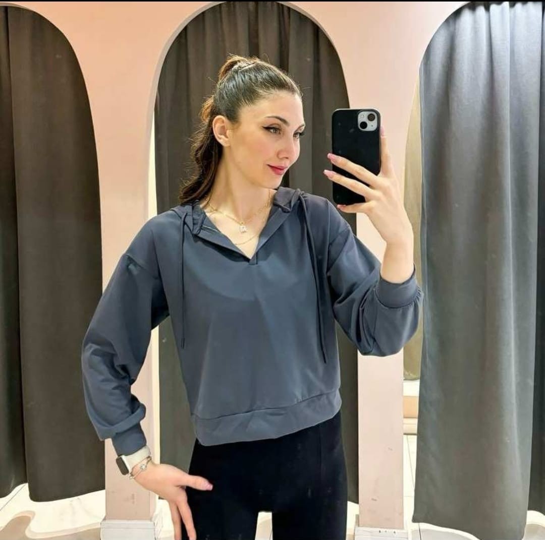 MODAL KUMAŞ POLO YAKA KAPŞONLU SWEATSHİRT