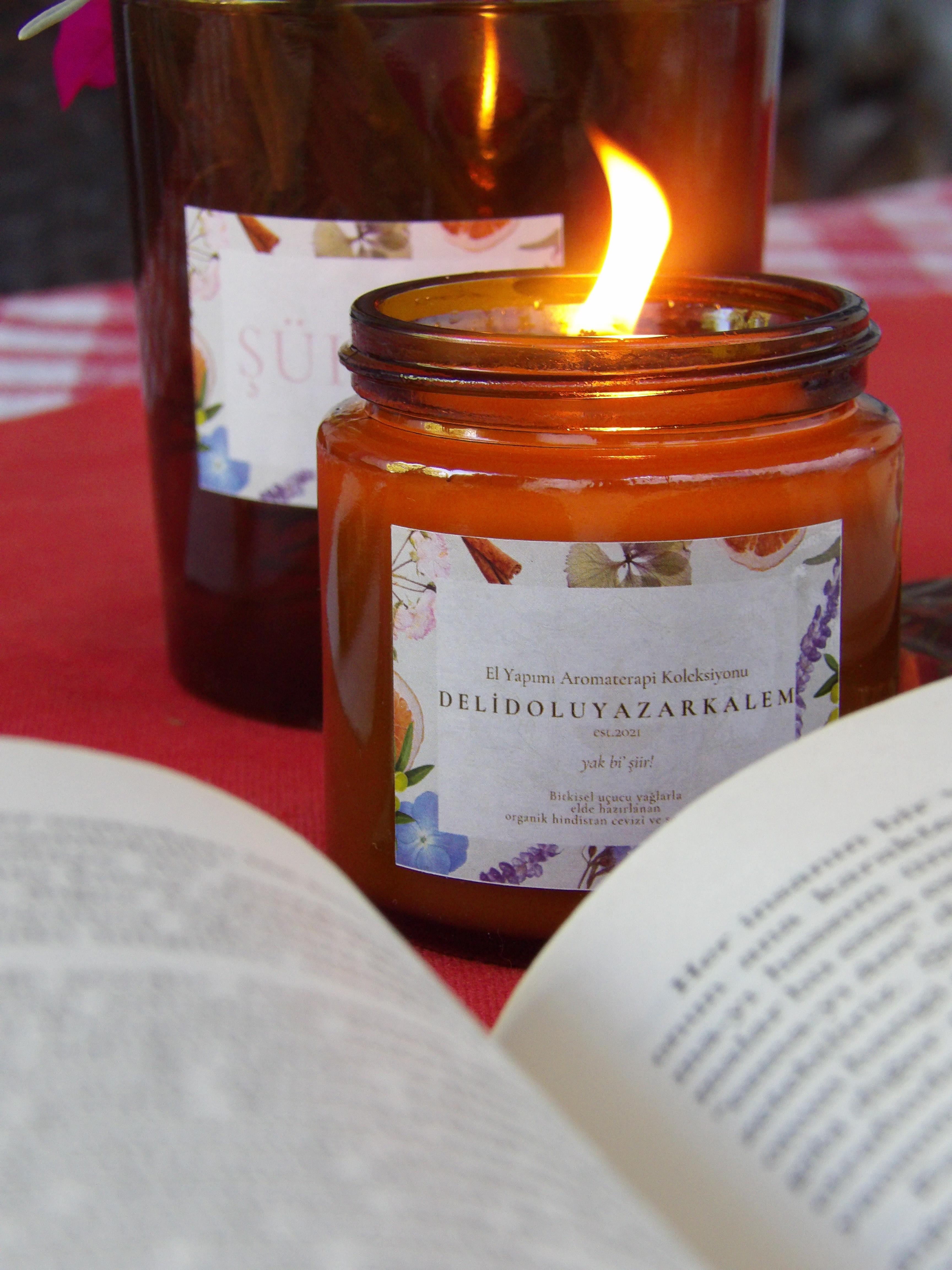 Itır Kokulu Bitkisel Mum – %100 Doğal Cocosoy Wax, Amber Cam Kavanozda