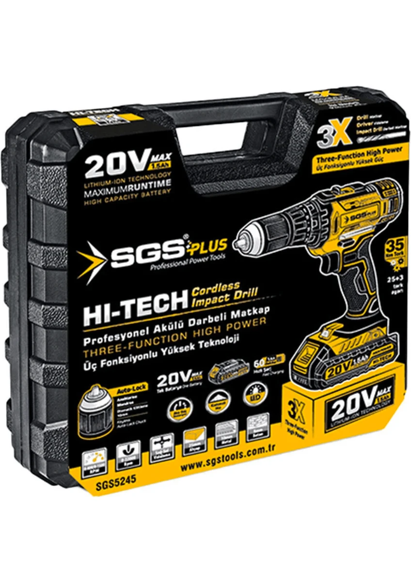 SGS AKÜLÜ VİDALAMA SETİ DARBELİ 20 VOLT 2*1.5Ah (SGS5248)