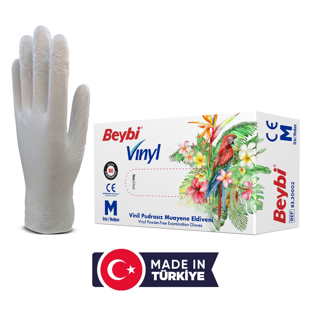 Beybi  Vinil Pudrasız Muayene Eldiven MDR 100'lük Kutu