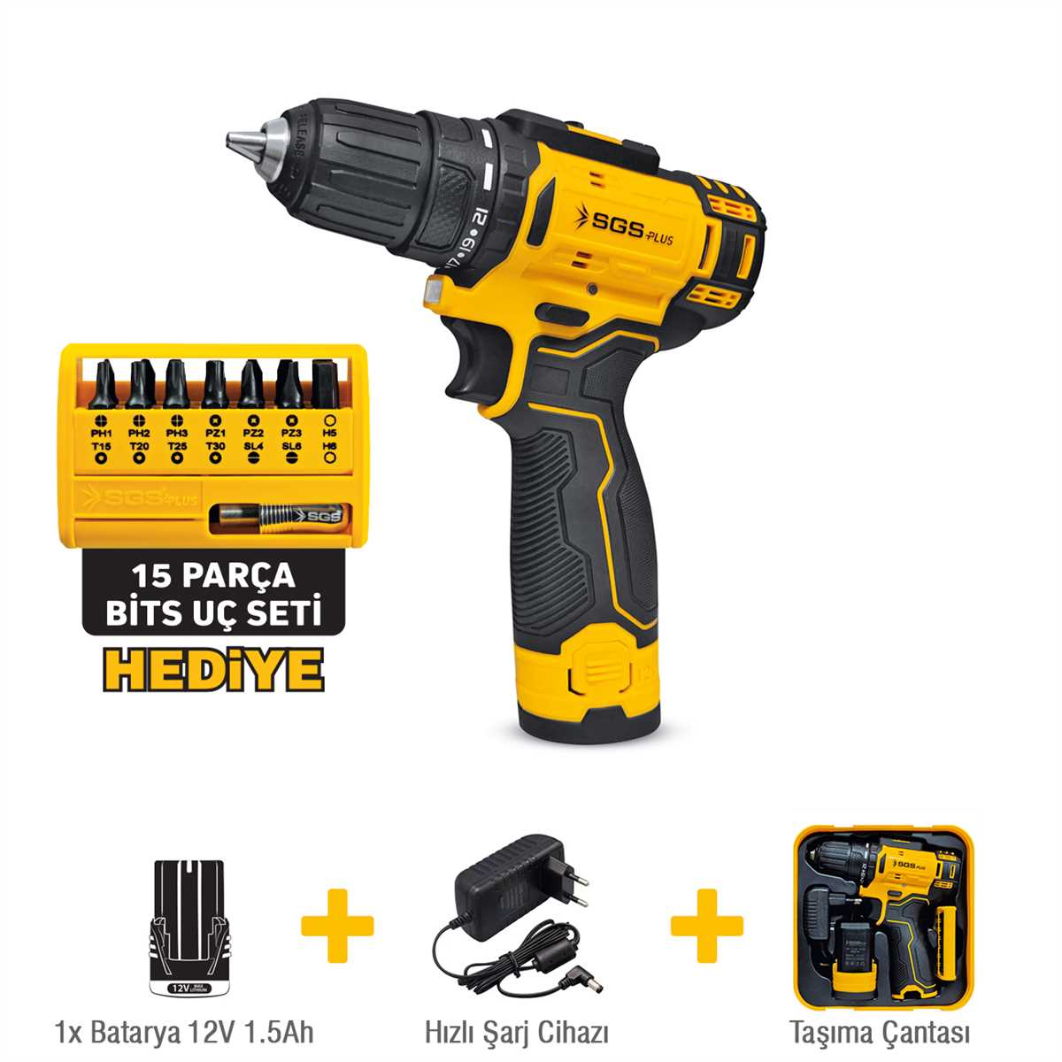 SGS AKÜLÜ VİDALAMA SETİ 12 VOLT (1*1.5 Ah) (BİTS UÇ SETİ) SGS5147