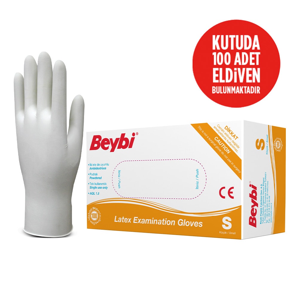 Beybi Pudralı Lateks Muayene Eldiveni - 100'lük Kutu
