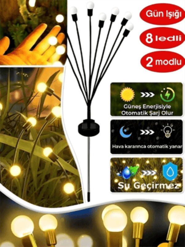 Güneş Enerjili 8 Ledli Dekoratif Solar Bahçe Lambası 2'Li Paket