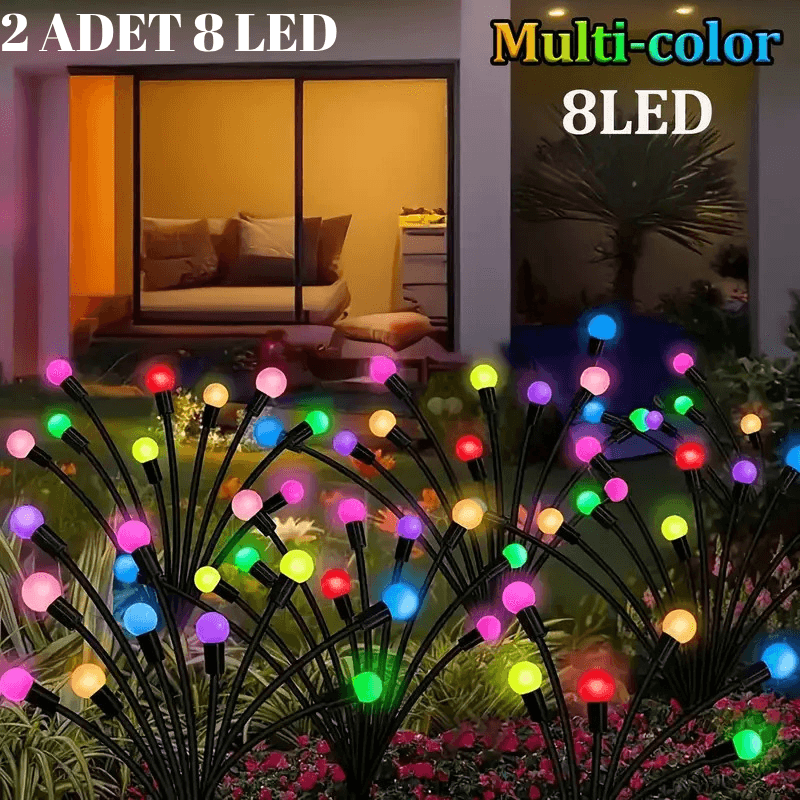 Güneş Enerjili 8 Ledli Dekoratif Solar Bahçe Lambası  Çok  renkli  2'Li Paket
