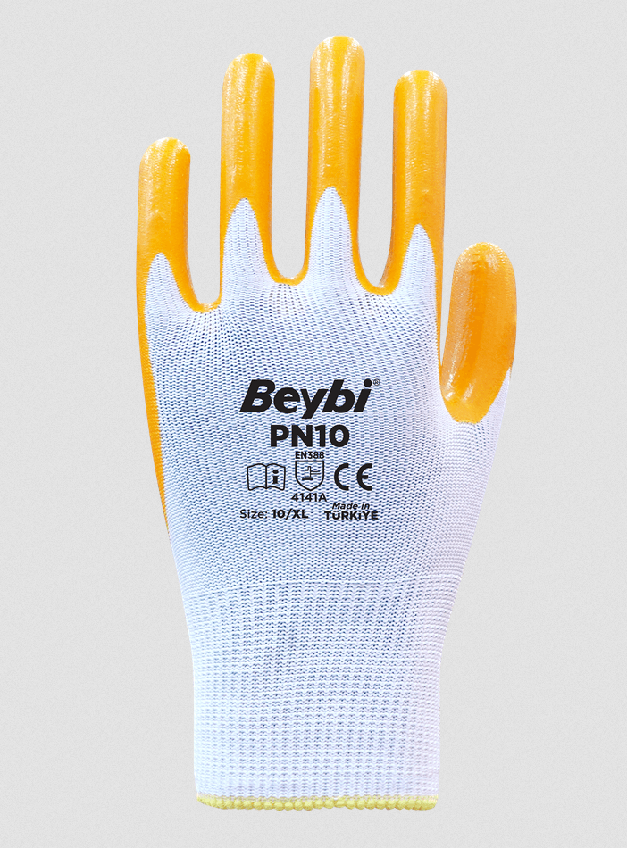Beybi PN10 Polyester Örme Nitril Eldiven 10 Beden - 12 Çift
