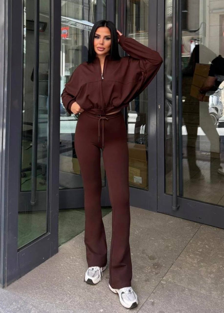 Crop Fermuarlı Full Likralı Jogger Takım