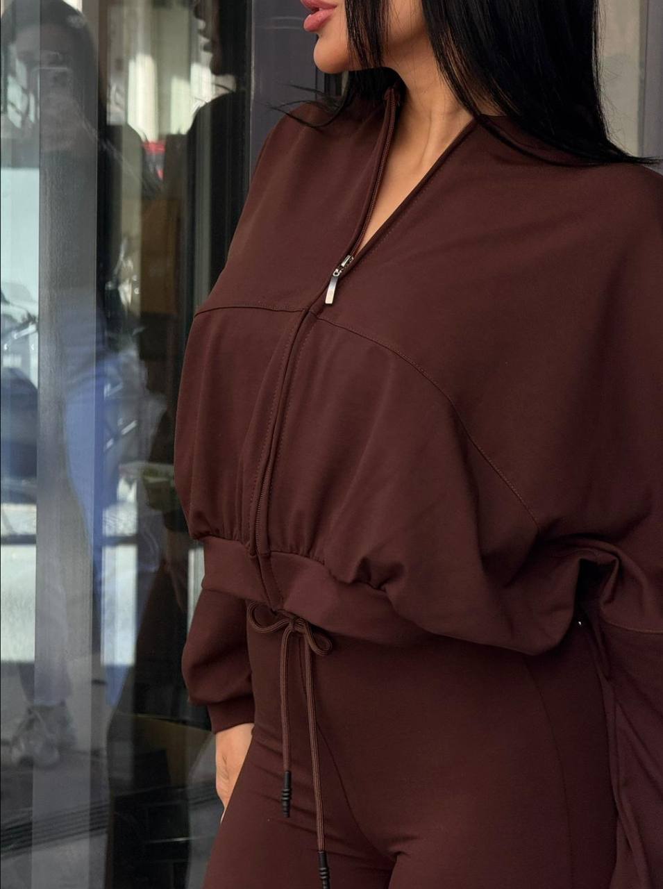 Crop Fermuarlı Full Likralı Jogger Takım