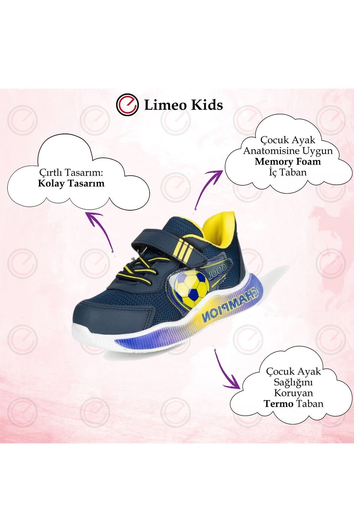 Unisex Spor Fanatik  Sarı Lacivert Taraftar Cırtlı Esnek Taban Dayanıklı Sneaker Çocuk Spor Ayakkabı