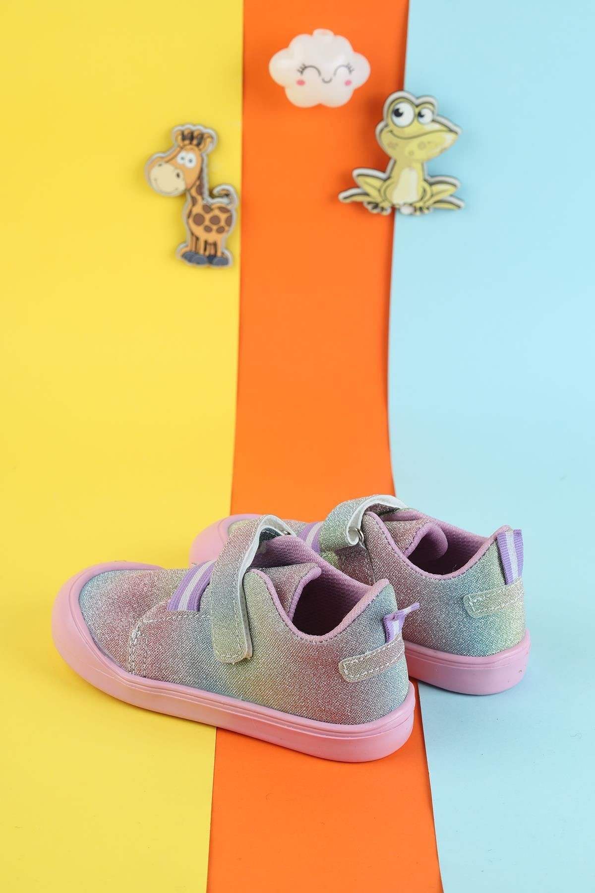 Unisex Tam Ortapedik Esnek Hava Alan Çocuk Spor Ayakkabısı Cırtlı Yumuşak Çocuk Renkli Sneaker