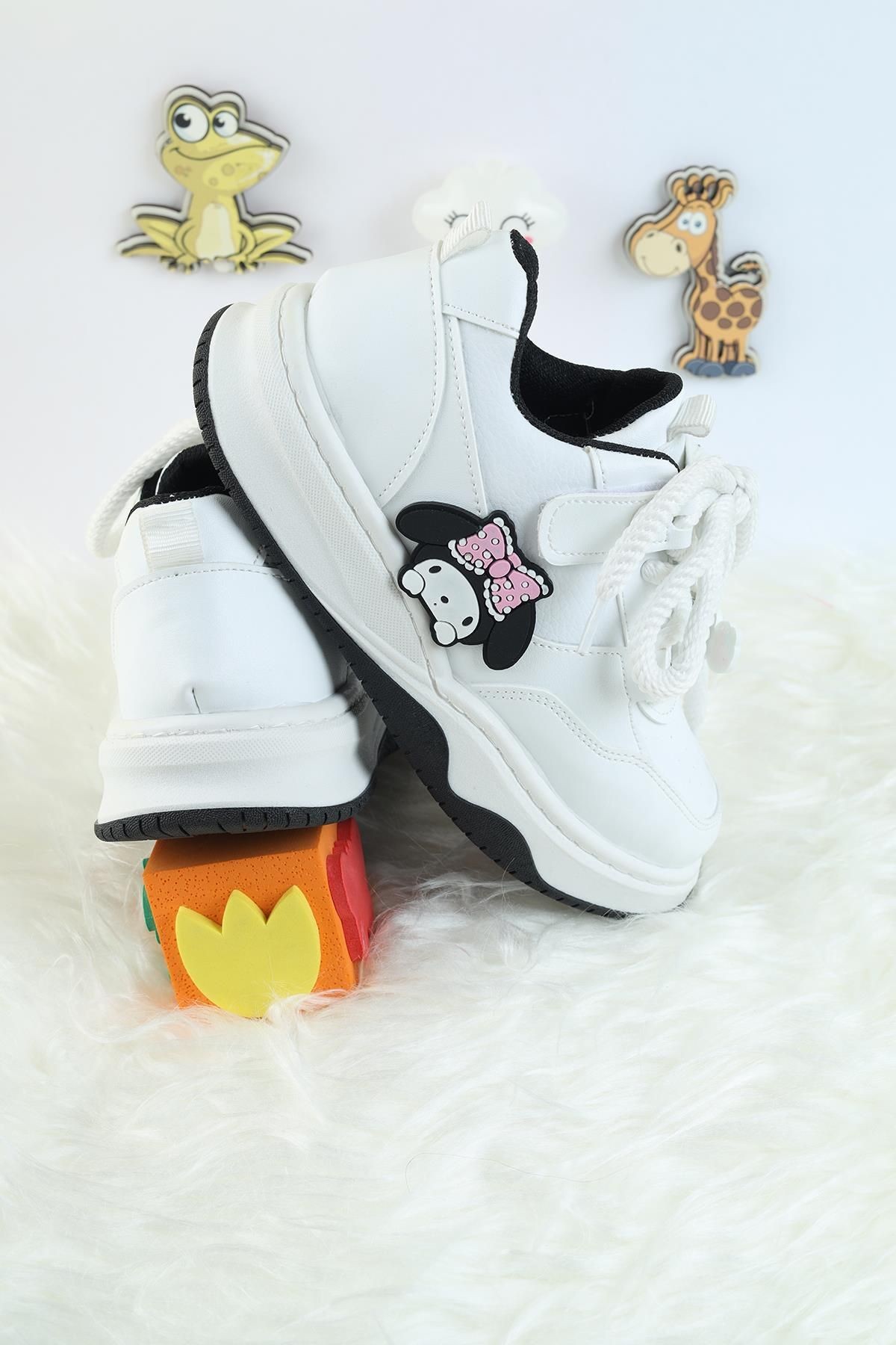 Unisex Çocuk Spor Ayakkabı Kuromi Spor Ayakkabı Özel Tasarım BaĞçıklı ve Cırtlı Çocuk Sneaker Spor