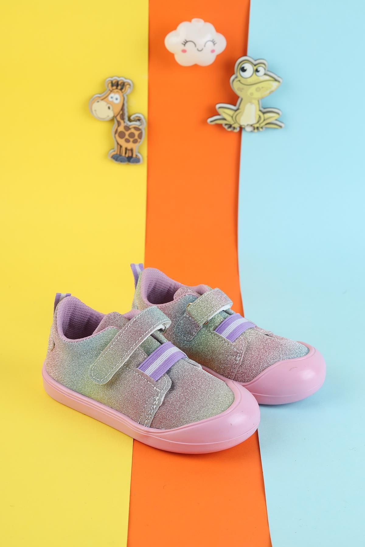 Unisex Tam Ortapedik Esnek Hava Alan Çocuk Spor Ayakkabısı Cırtlı Yumuşak Çocuk Renkli Sneaker