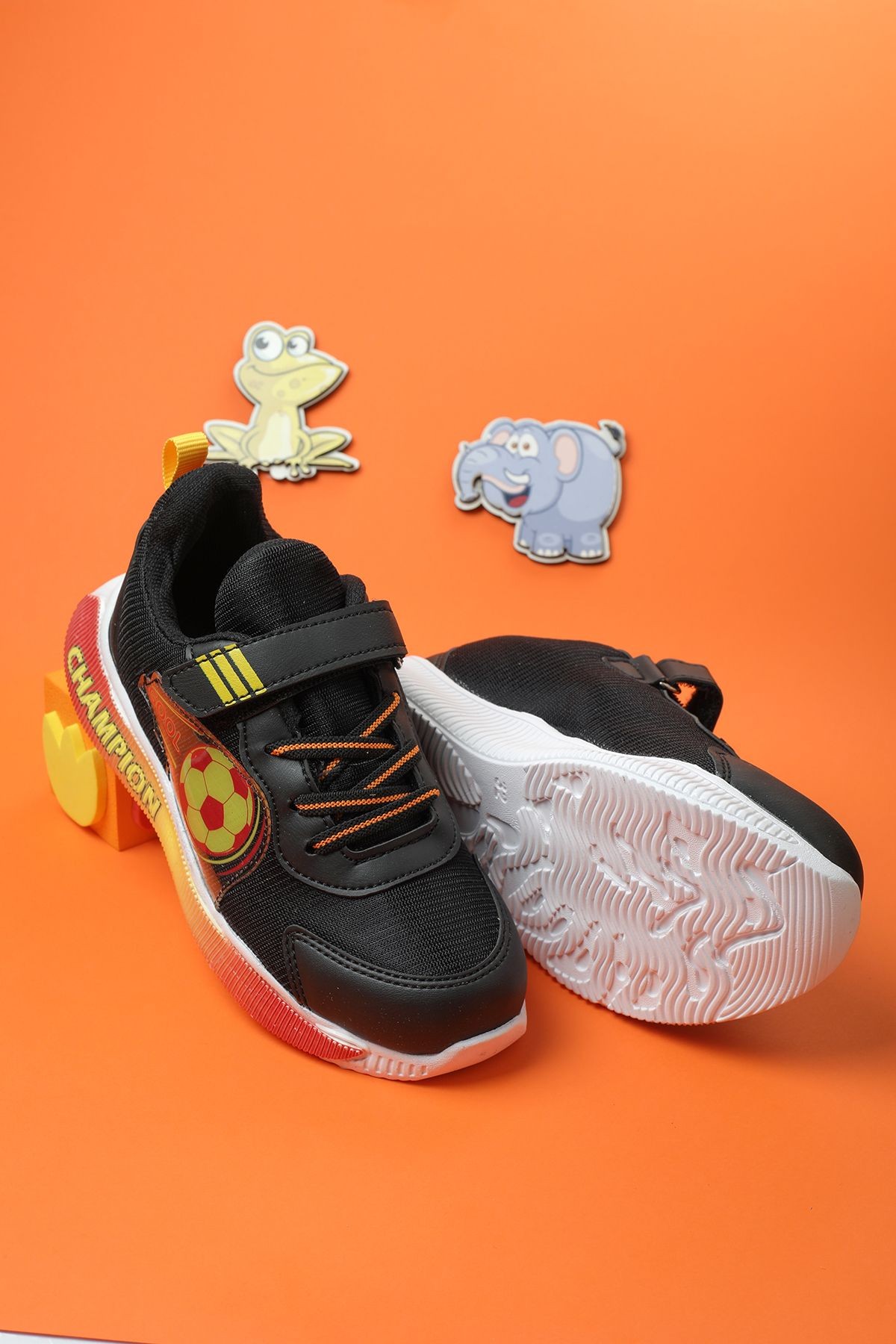 Unisex Spor Fanatik Sarı Kırmızı Taraftar Cırtlı Esnek Taban Dayanıklı Sneaker Çocuk Spor Ayakkabı