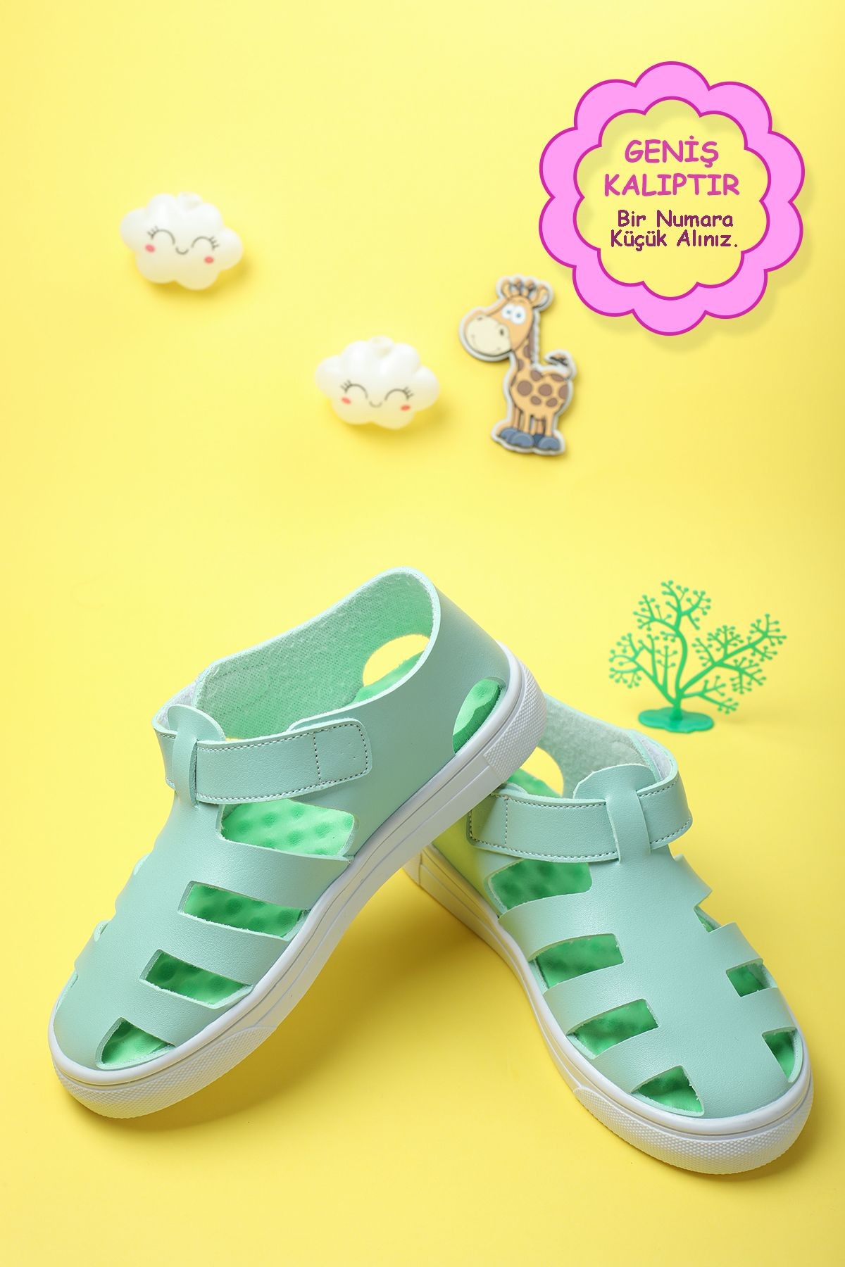 Unisex Nar Çiçeği Cırtlı Esnek Kaucuk Taban Tam Ortapedik Dayanıklı Sneaker Kız Çocuk Spor Sandalet