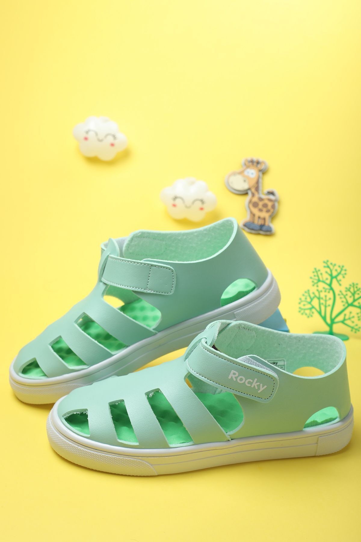Unisex Nar Çiçeği Cırtlı Esnek Kaucuk Taban Tam Ortapedik Dayanıklı Sneaker Kız Çocuk Spor Sandalet