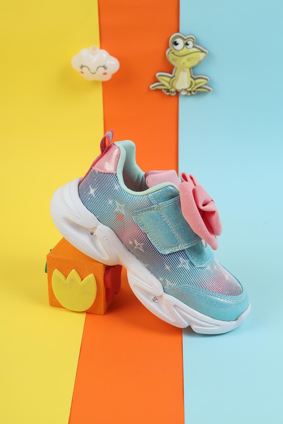 Özel Tasarım Kurdeleli Tam Ortapedik Esnek Hava Alabilen Kız Çocuk Spor Ayakkabısı Özel Gün Sneaker