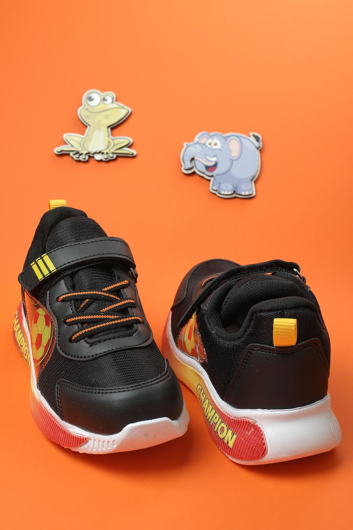 Unisex Spor Fanatik Sarı Kırmızı Taraftar Cırtlı Esnek Taban Dayanıklı Sneaker Çocuk Spor Ayakkabı