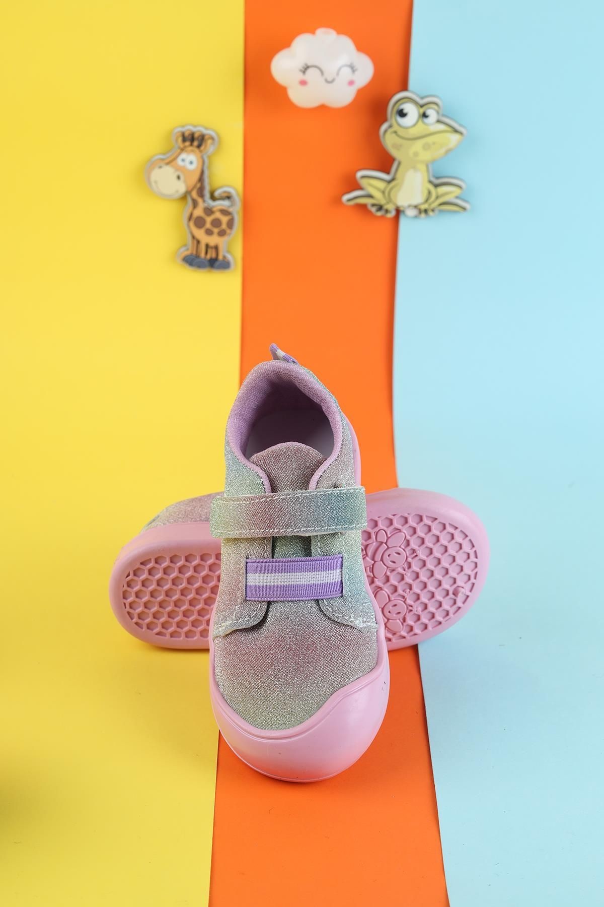 Unisex Tam Ortapedik Esnek Hava Alan Çocuk Spor Ayakkabısı Cırtlı Yumuşak Çocuk Renkli Sneaker