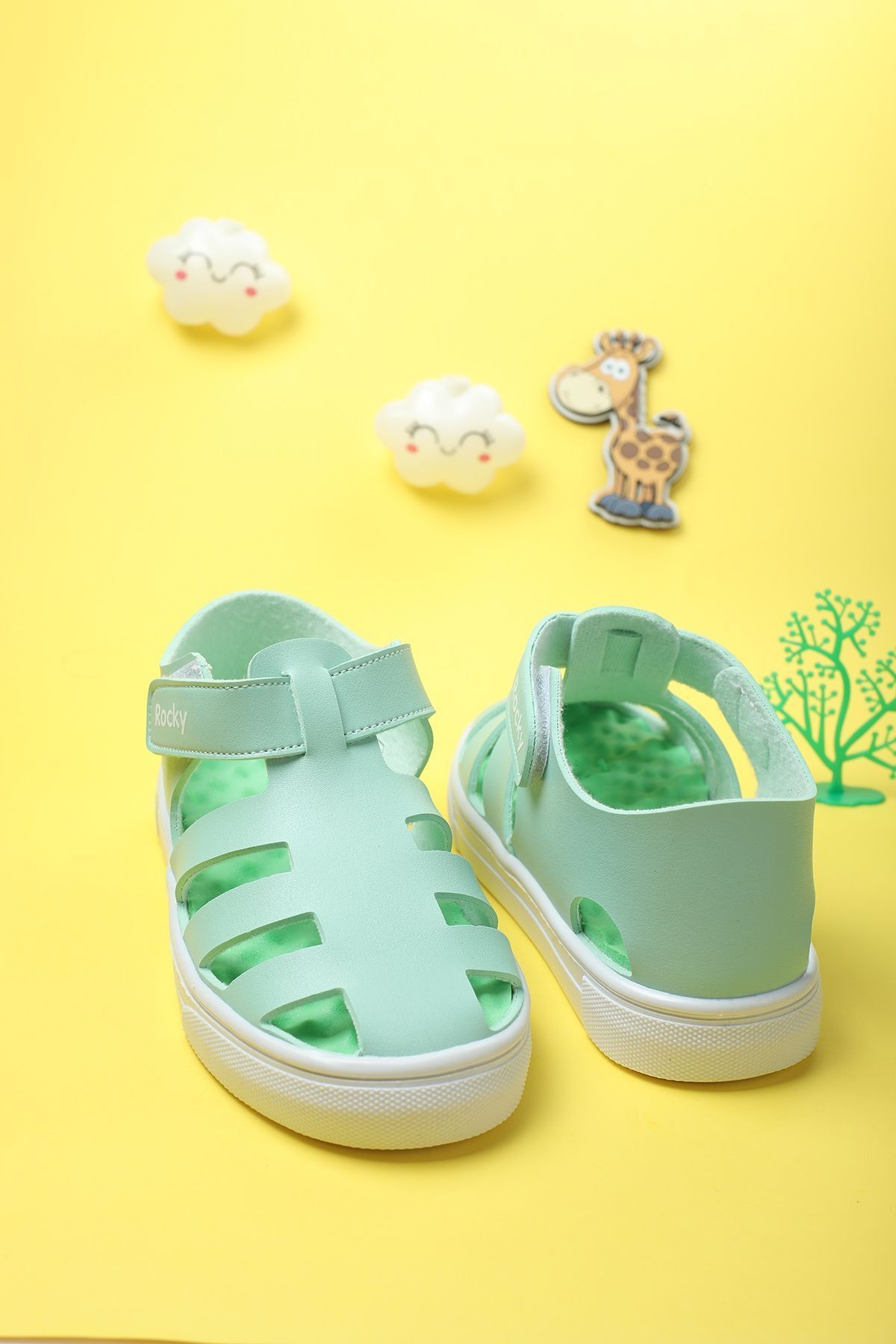 Unisex Nar Çiçeği Cırtlı Esnek Kaucuk Taban Tam Ortapedik Dayanıklı Sneaker Kız Çocuk Spor Sandalet