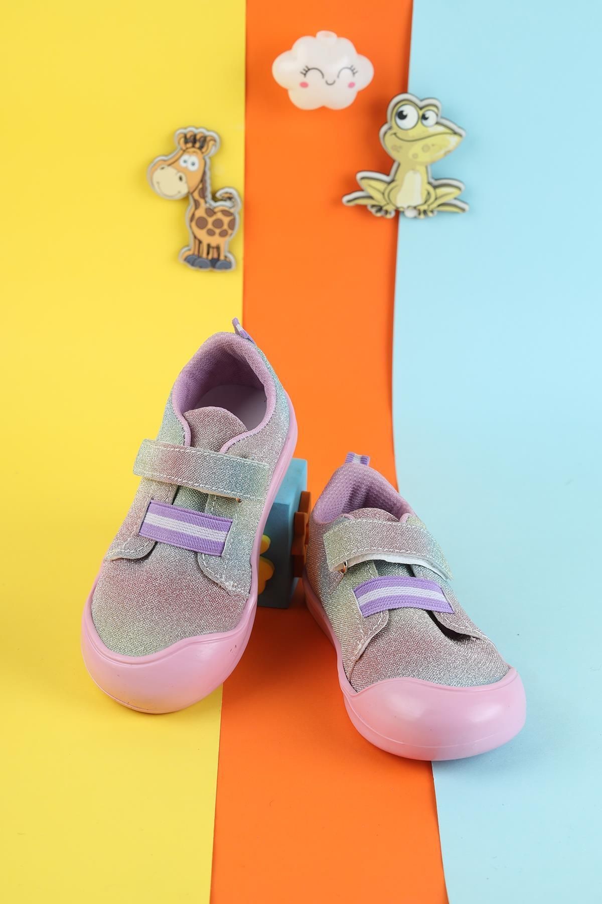 Unisex Tam Ortapedik Esnek Hava Alan Çocuk Spor Ayakkabısı Cırtlı Yumuşak Çocuk Renkli Sneaker