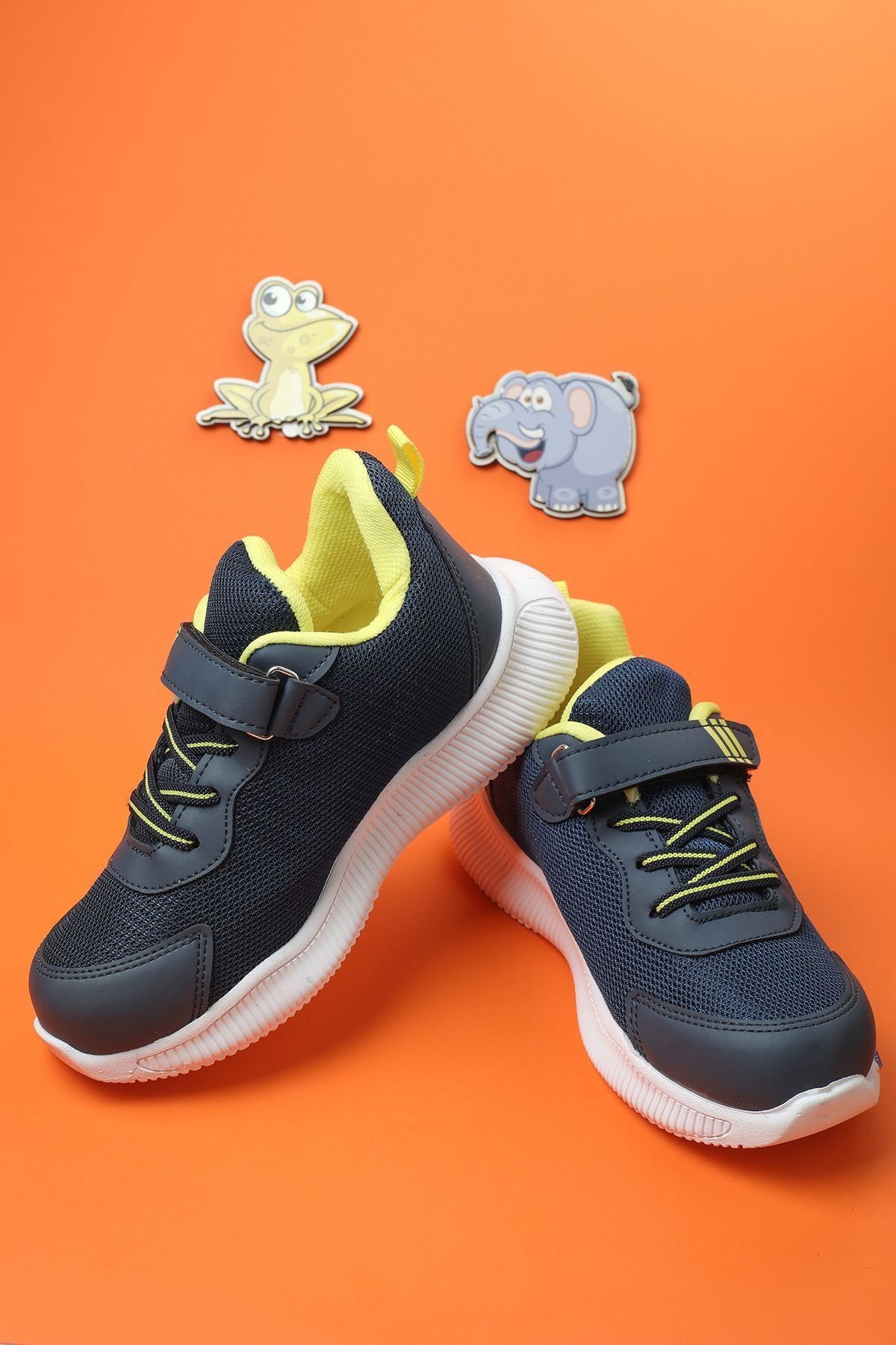 Unisex Spor Fanatik  Sarı Lacivert Taraftar Cırtlı Esnek Taban Dayanıklı Sneaker Çocuk Spor Ayakkabı
