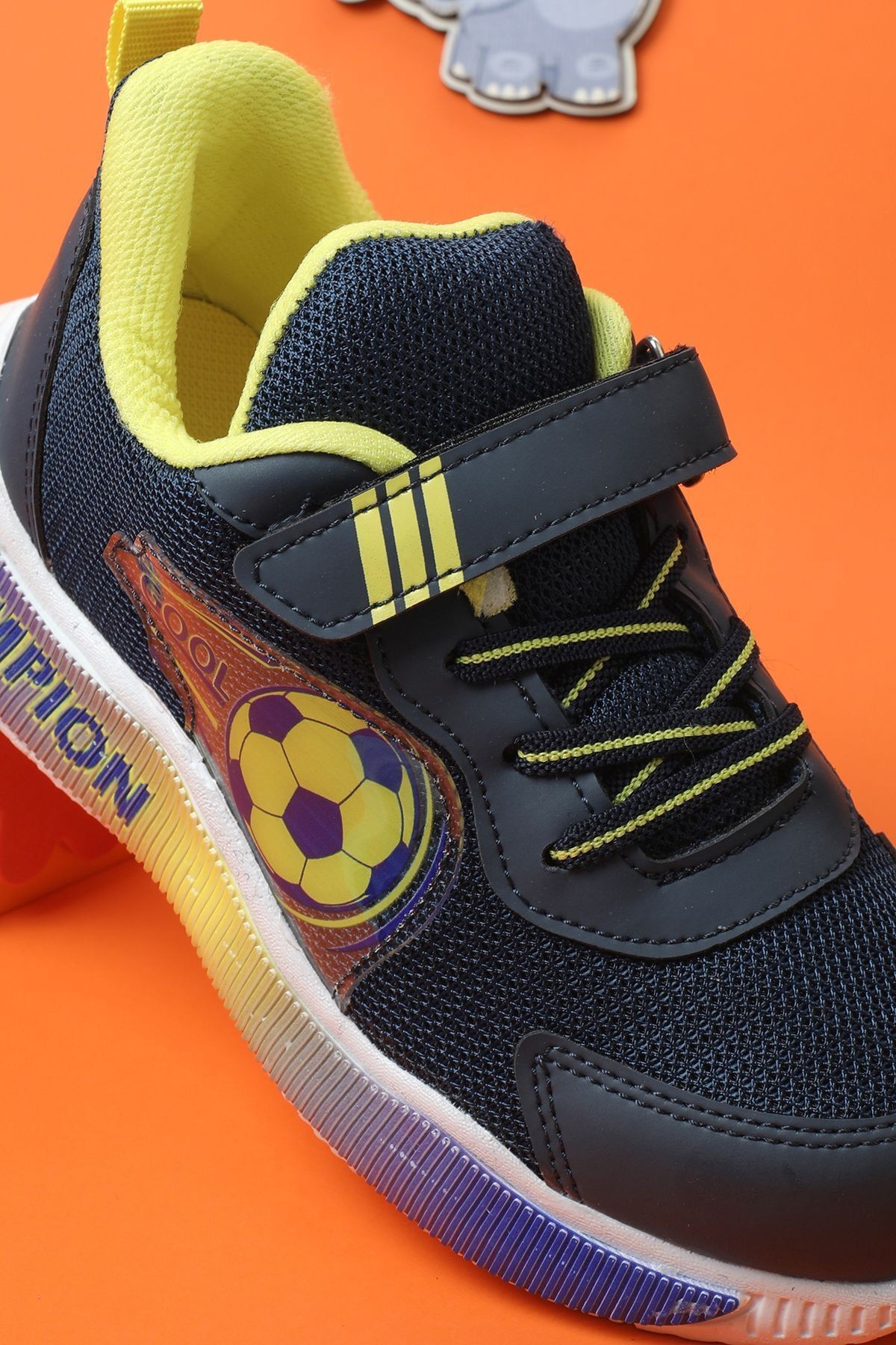 Unisex Spor Fanatik  Sarı Lacivert Taraftar Cırtlı Esnek Taban Dayanıklı Sneaker Çocuk Spor Ayakkabı
