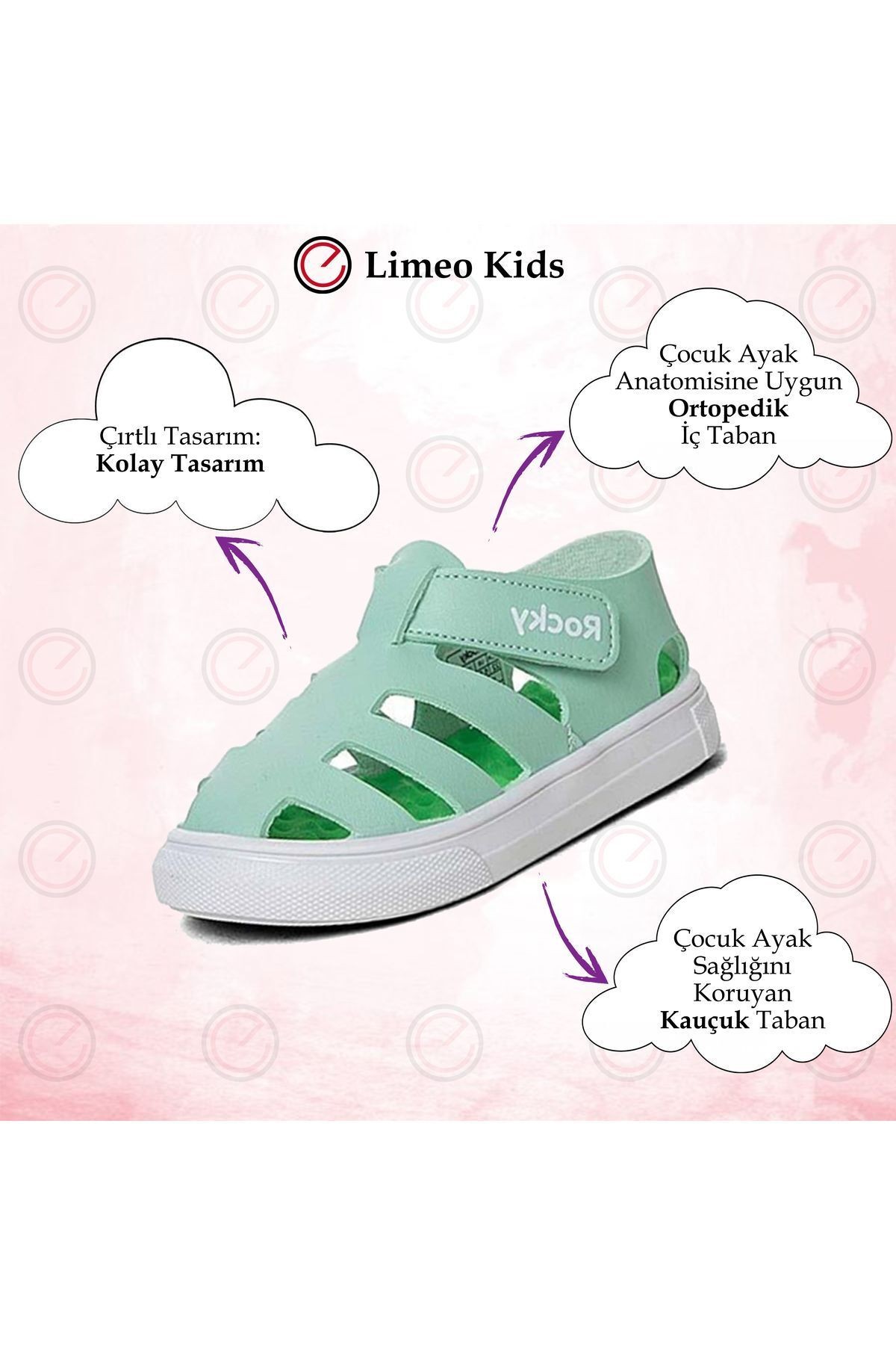 Unisex Nar Çiçeği Cırtlı Esnek Kaucuk Taban Tam Ortapedik Dayanıklı Sneaker Kız Çocuk Spor Sandalet