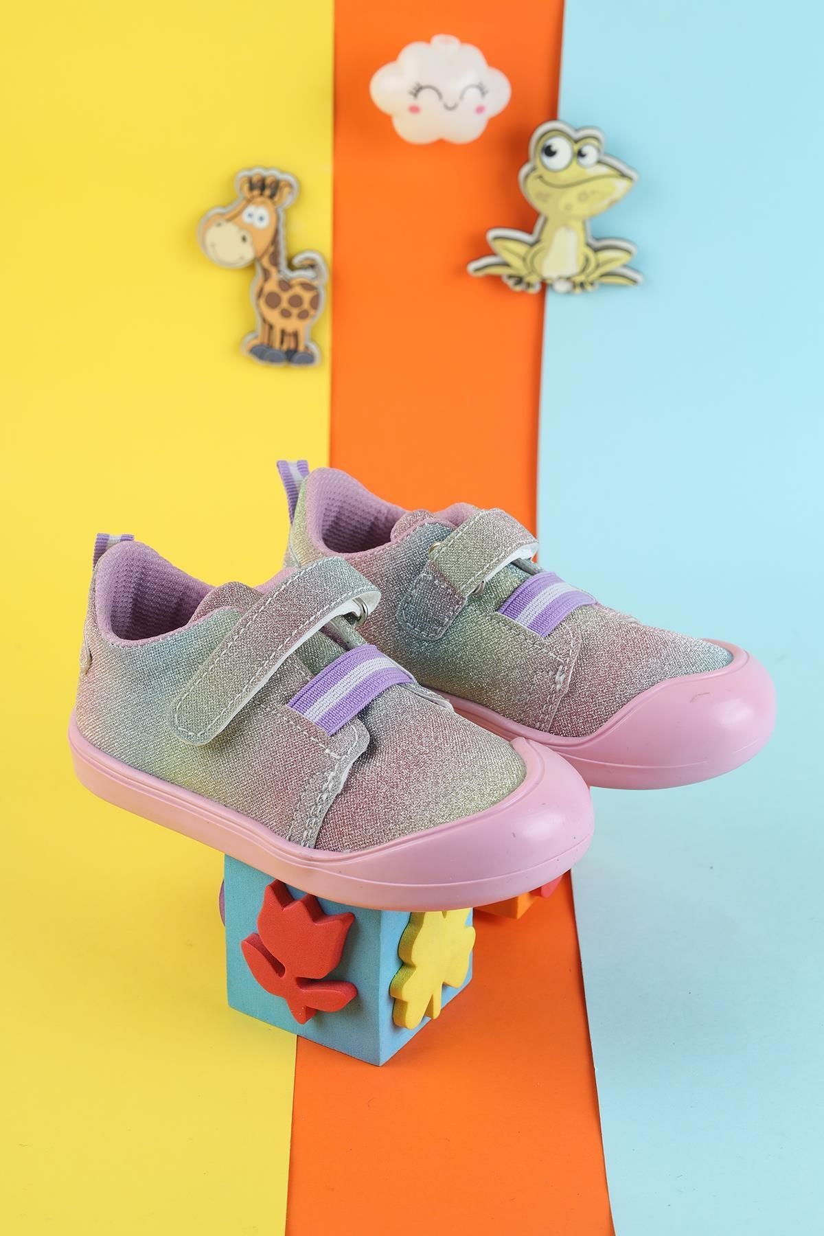 Unisex Tam Ortapedik Esnek Hava Alan Çocuk Spor Ayakkabısı Cırtlı Yumuşak Çocuk Renkli Sneaker