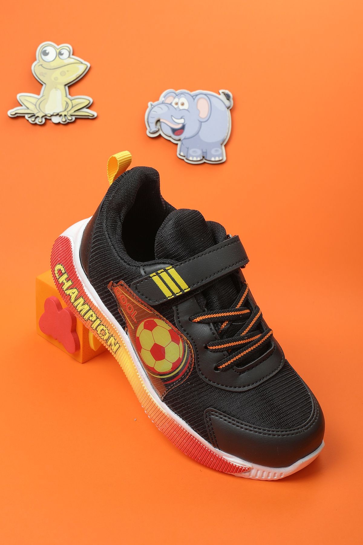 Unisex Spor Fanatik Sarı Kırmızı Taraftar Cırtlı Esnek Taban Dayanıklı Sneaker Çocuk Spor Ayakkabı