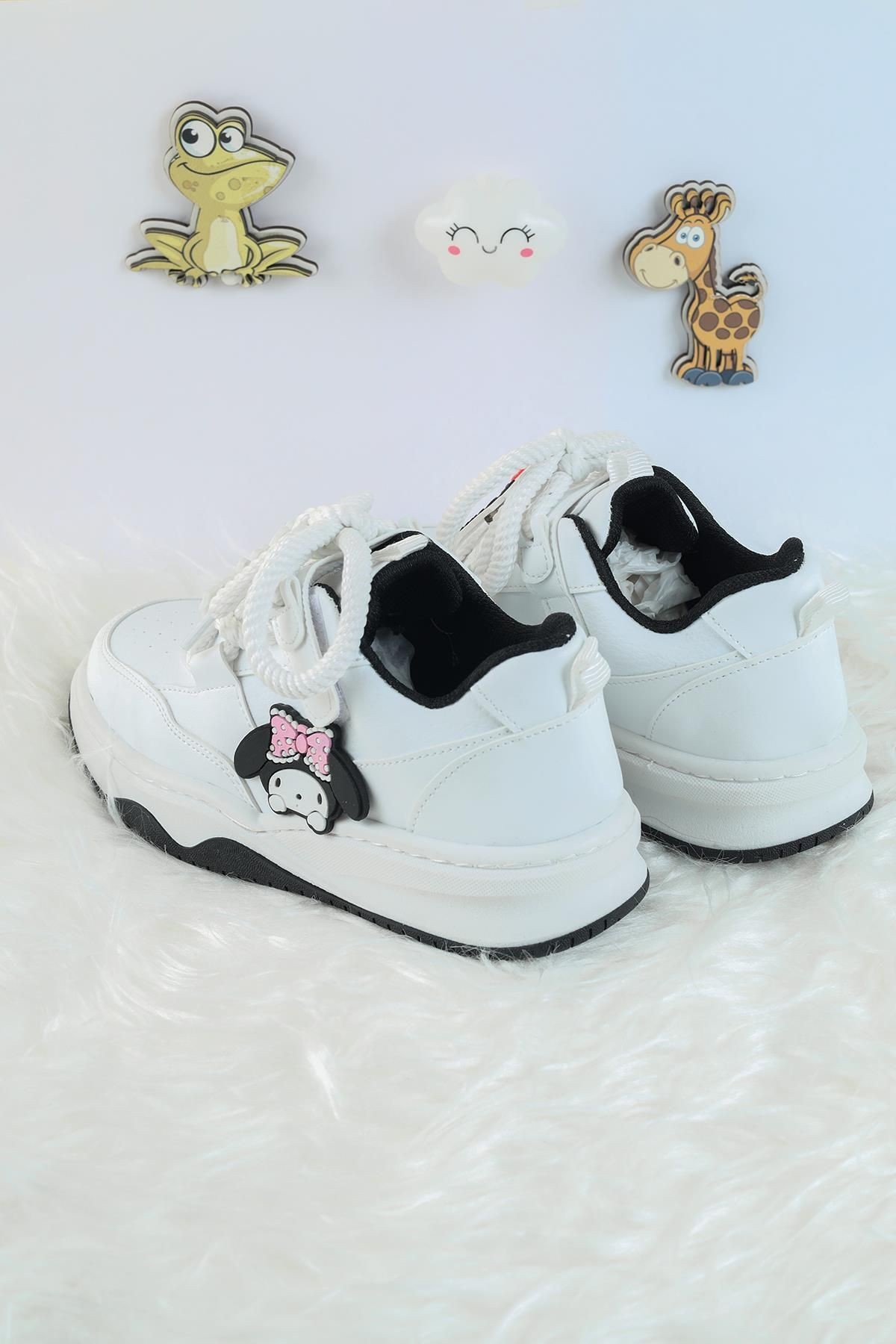 Unisex Çocuk Spor Ayakkabı Kuromi Spor Ayakkabı Özel Tasarım BaĞçıklı ve Cırtlı Çocuk Sneaker Spor